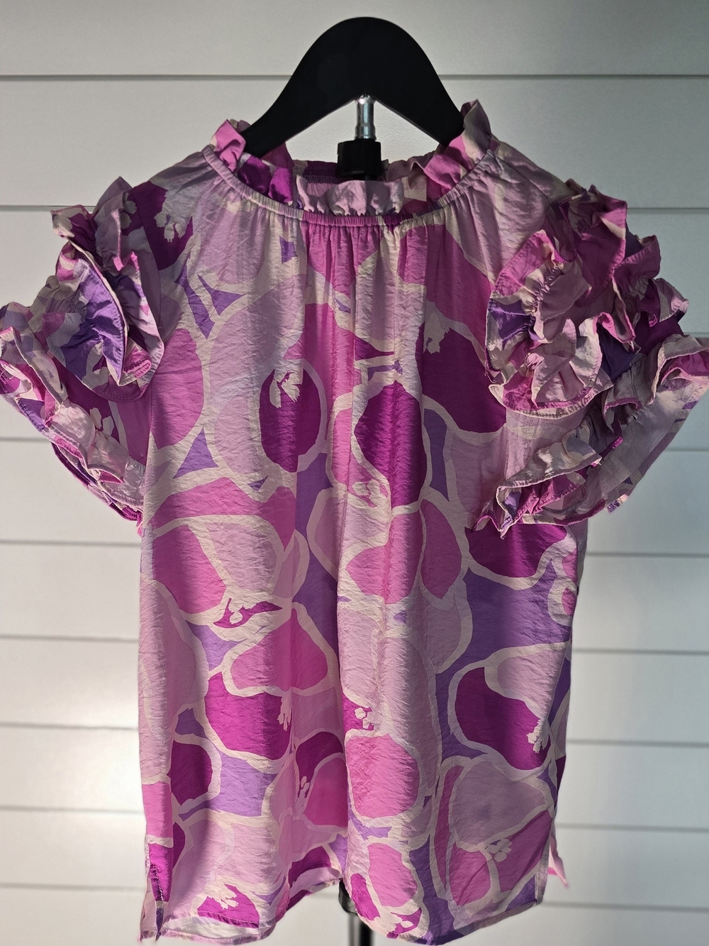 Ruffled Short Sleeve Blouse in Pink & Purple S